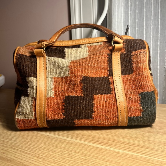 Vintage Turkish Kilim Leather Woven Satchel Bag